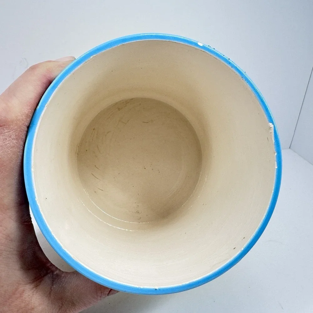 Vigor Ceramic Cartoon Dog Planter Pot Blue Yellow Vintage 5 Inch Flower Pot Deco